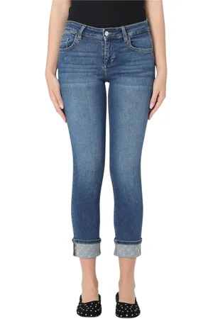 Liu Jo Jeans, Dame, Blå, W33, Uld, Stilfulde Cropped Skinny Jeans med Manchet