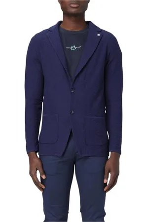 Manuel Ritz Jakke, Herre, Blå, L, Blå Strikket Blazer med Lommer