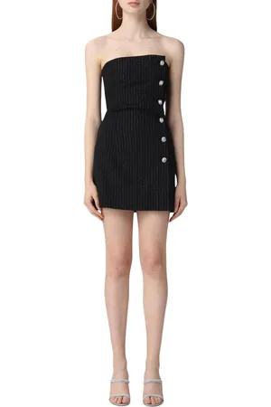 Alessandra Rich Kjole, Dame, Sort, XS, Sort Pinstripe Knap Kjole