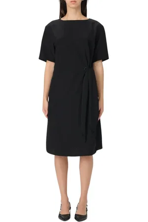 Emporio Armani Kjole, Dame, Sort, M, Uld, Blå Midi Kjole med Plisseret Nederdel