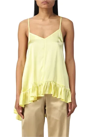 SEMICOUTURE Top, Dame, Gul, L, Fuchsia Ruffled Hem Silk Cami