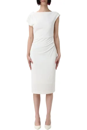 HUGO BOSS Kjole, Dame, Hvid, M, Elegant Hvid Midi Boss Kjole