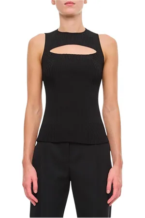 Alexander McQueen Strik, Dame, Sort, XS, Sort Ribstrikket Ærmeløs Top