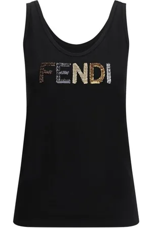 Fendi Top, Dame, Sort, XS, Bomuld, Monogram Rhinestone Bomuld Top