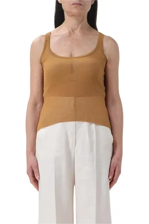 Max Mara Top, Dame, Brun, S, Læder, Ribbet Læder Tank Top