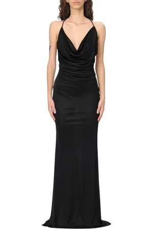 Elisabetta Franchi Kjole, Dame, Sort, XL, Uld, Brun Maxi Kjole Elegant Stilfuldt Look