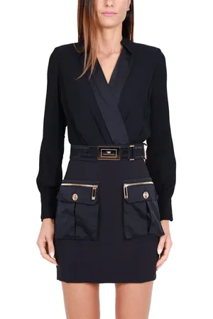 Elisabetta Franchi Kjole, Dame, Sort, S, Kort Sort Crêpe og Georgette Kjole