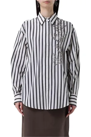 Brunello Cucinelli Bluser & Skjorter, Dame, Hvid, S, Bomuld, Stribet Bomuldsskjorte
