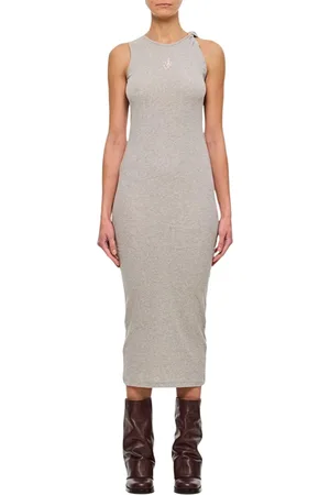 J.W.Anderson Kjole, Dame, Grå, XS, Uld, Elegant One Shoulder Midi Kjole