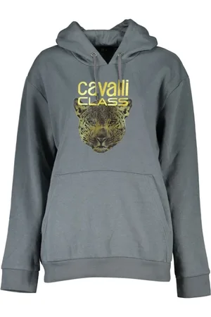 Roberto Cavalli Sweathshirts & Hoodies, Dame, Grå, M, Bomuld, Grå hættetrøje i fleece med print