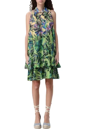 Pinko Kjole, Dame, Flerfarvet, M, Tropisk Print Mini Kjole
