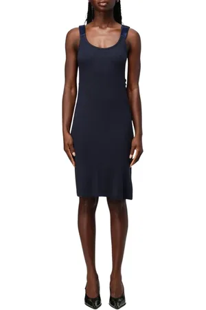 Helmut Lang Kjole, Dame, Blå, XS, Blå Ribstrikket Midi Kjole