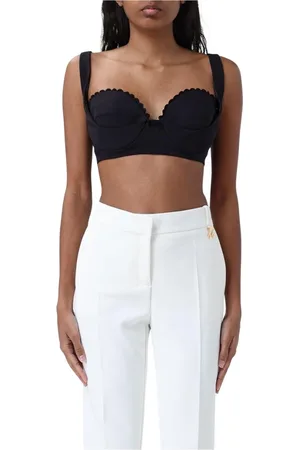 Elisabetta Franchi Top, Dame, Sort, M, Elegant ærmeløs rynket V-udskæring bluse
