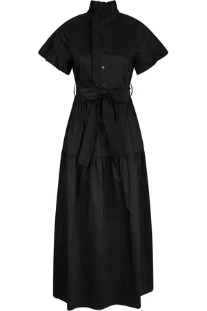 Neo Noir Kjole, Dame, Sort, M, Bomuld, Sort Poplin Kjole med Rynke Trim