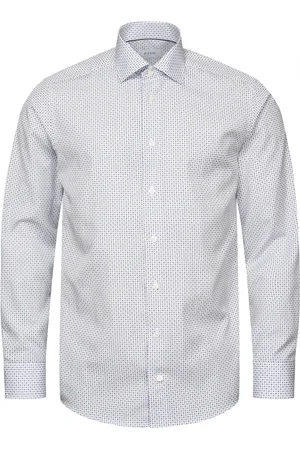 Eton Skjorte, Herre, Blå, 4XL, Bomuld, Micro Print Poplin Skjorte, Slim Fit