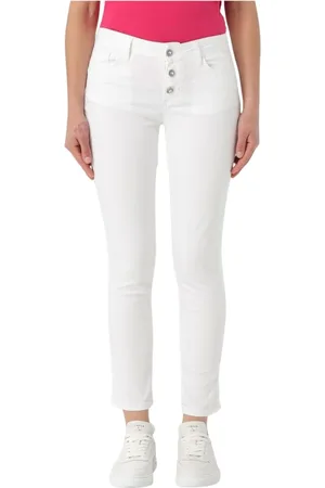 Liu Jo Jeans, Dame, Hvid, W27, Bomuld, Rosa Button Fly Skinny Jeans