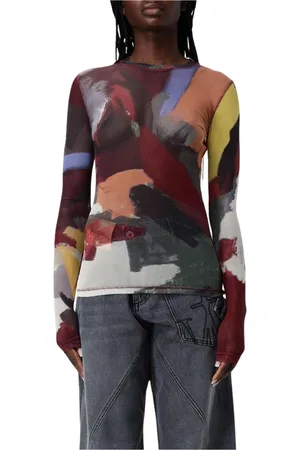 J.W.Anderson Top, Dame, Flerfarvet, S, Uld, Olivengrøn Abstrakt Print Mesh Top