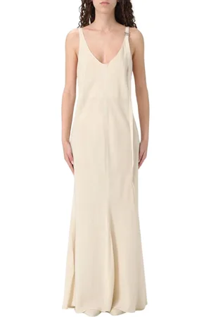 Sportmax Kjole, Dame, , XS, Elegant Ivory Maxi Kjole V-Hals