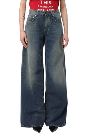 Balenciaga Jeans, Dame, Blå, W27, Bomuld, Højtaljede brede ben blå jeans