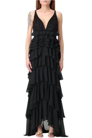 Elisabetta Franchi Kjole, Dame, Sort, M, Chiffon, Elegant Sort Maxi Kjole