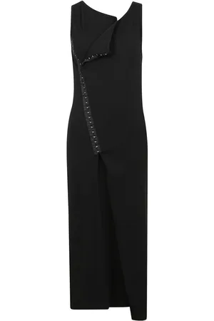Maison Margiela Kjole, Dame, Sort, M, Bomuld, Ribbet Midi Kjole med Overlay Panel
