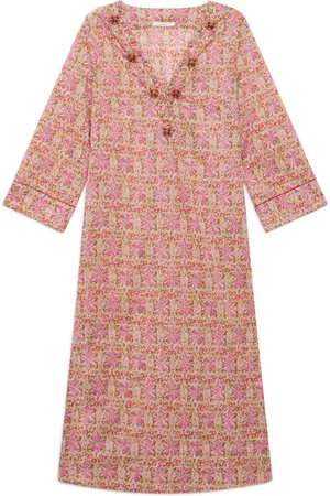 Maliparmi Kjole, Dame, Lyserød, XS, Bomuld, Batik Bomuld Kjole i /Rød/Beige