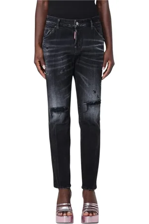 Dsquared2 Jeans, Dame, Sort, 2XS, Uld, Stilfulde Distressed Boyfriend Jeans
