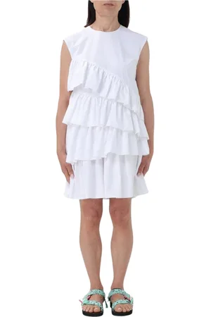 Msgm Kjole, Dame, Hvid, XS, Bomuld, Sort Ruffle Mini Kjole