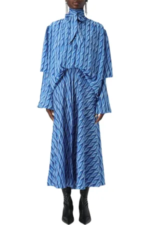 Balenciaga Kjole, Dame, Blå, 3XS, Elegant Gnawed Midi Kjole