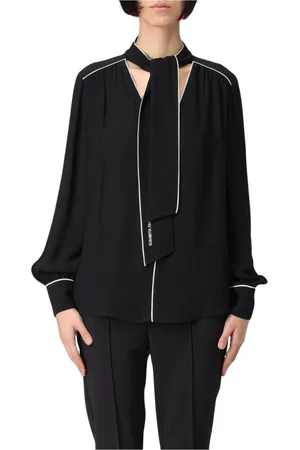 Elisabetta Franchi Bluser & Skjorter, Dame, Sort, 2XL, Silke Slips Hals Bluse