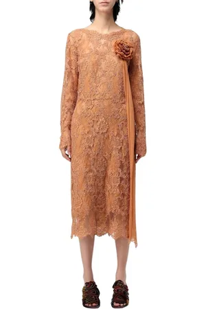 ERMANNO SCERVINO Kjole, Dame, Brun, S, Brun Blonde Midi Kjole med Blomsterdetalje