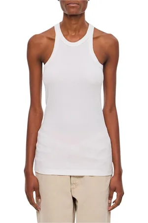 Sportmax Top, Dame, Hvid, M, Bomuld, Hvid Ribbet Racerback Tank Top