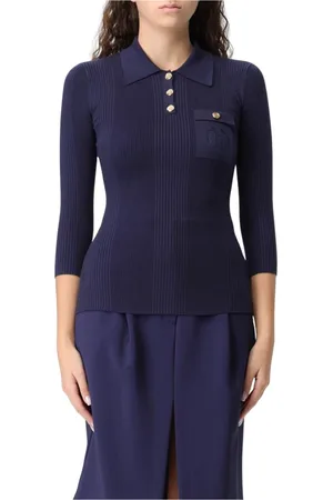 Elisabetta Franchi Top, Dame, Blå, L, Marine Ribstrikket Polo Shirt