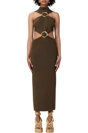 Cult Gaia Kjole, Dame, Grøn, S, Elegant Ringdetalje Midi Kjole