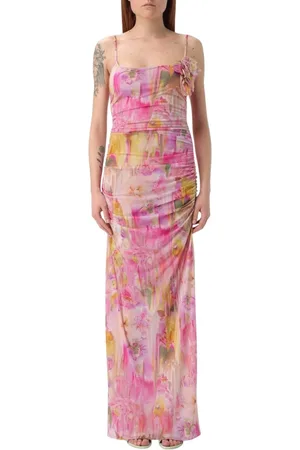 BLUMARINE Kjole, Dame, Lyserød, M, Polyester, Elegant Blomstret Maxi Kjole
