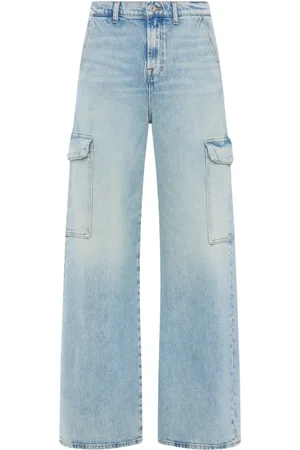 7 for all Mankind Jeans, Dame, Blå, W26, Bomuld, Bredde Jeans - Højtaljet, Løstsiddende