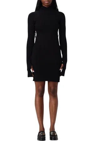 Fendi Kjole, Dame, Sort, S, Ribstrikket Mini Kjole Tommelhuller
