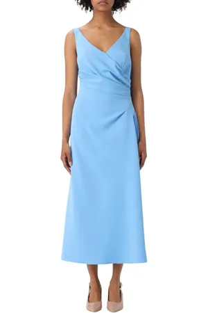 ERMANNO SCERVINO Kjole, Dame, Blå, XS, Rød Draperet V-hals Midi Kjole