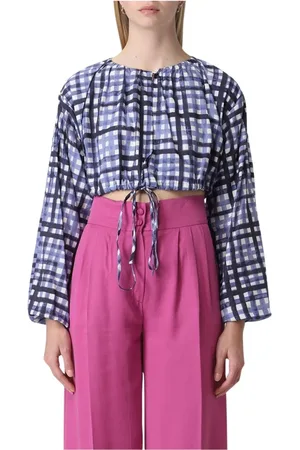 SEMICOUTURE Bluser & Skjorter, Dame, Flerfarvet, XS, Bomuld, Blå Gingham Bluse