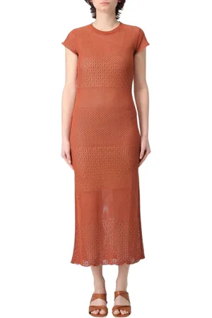 Pinko Kjole, Dame, Brun, S, Elegant Ruffle Hem Midi Kjole