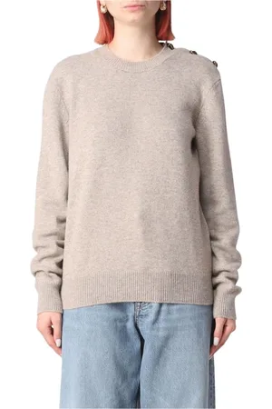Bottega Veneta Strik, Dame, Grå, L, Cashmere, Luksus Cashmere Knap Sweater