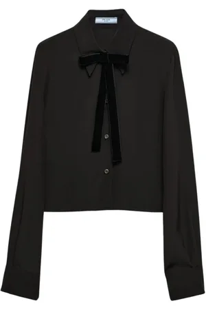 Prada Bluser & Skjorter, Dame, Sort, S, Velour Butterfly Blouse