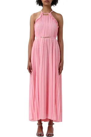 Twin-Set Kjole, Dame, Lyserød, M, Polyester, Plisseret Halter Maxi Kjole