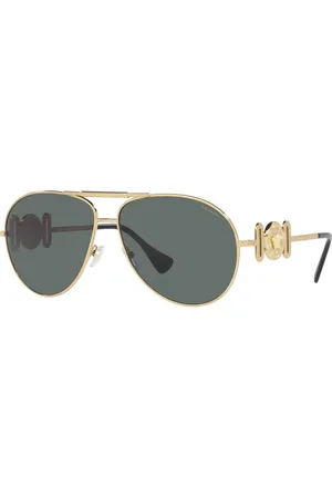 VERSACE Tilbehør, unisex, Gul, 65 MM, Uld, Polariserede pilot solbriller med guld stel