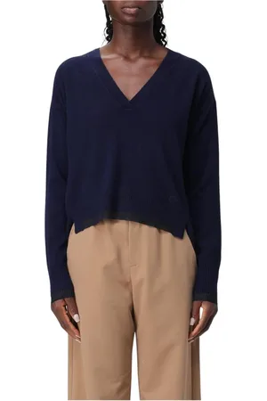 Pinko Strik, Dame, Blå, XS, Uld, Sort V-hals Pullover Sweater