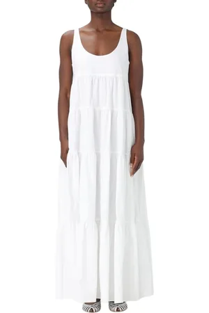 Michael Kors Kjole, Dame, Hvid, XS, Hvid Elegant Midi Kjole med Plisseret Nederdel