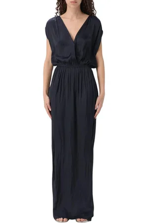 Zadig & Voltaire Kjole, Dame, Blå, S, Blå V-Neck Midi Kjole med Ruffled Hem