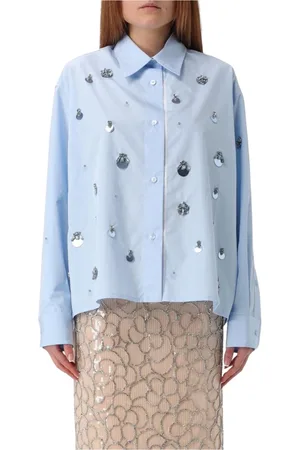 Des Phemmes Bluser & Skjorter, Dame, Blå, 2XS, Bomuld, Blå Poplin Skjorte