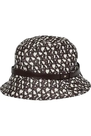 Max Mara Tilbehør, Dame, Flerfarvet, 58 CM, Bomuld, Elegant Monogram Bucket Hat Leather Band