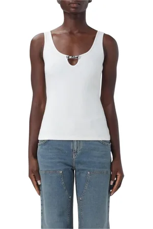 BLUMARINE Top, Dame, , S, Bomuld, Ribbet tanktop med nøglehulsdetalje